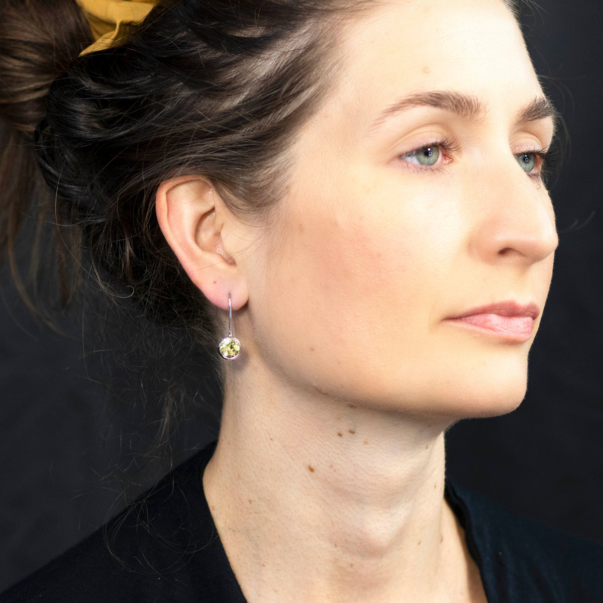 chroma 8mm round bezel dangle earrings