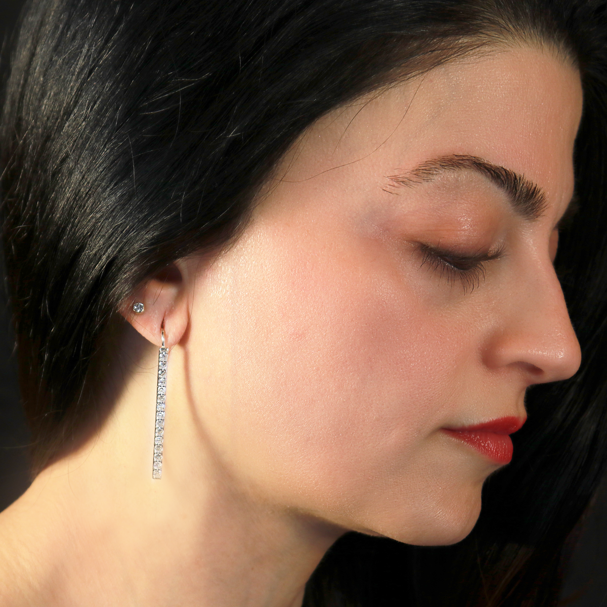 diamond line earrings